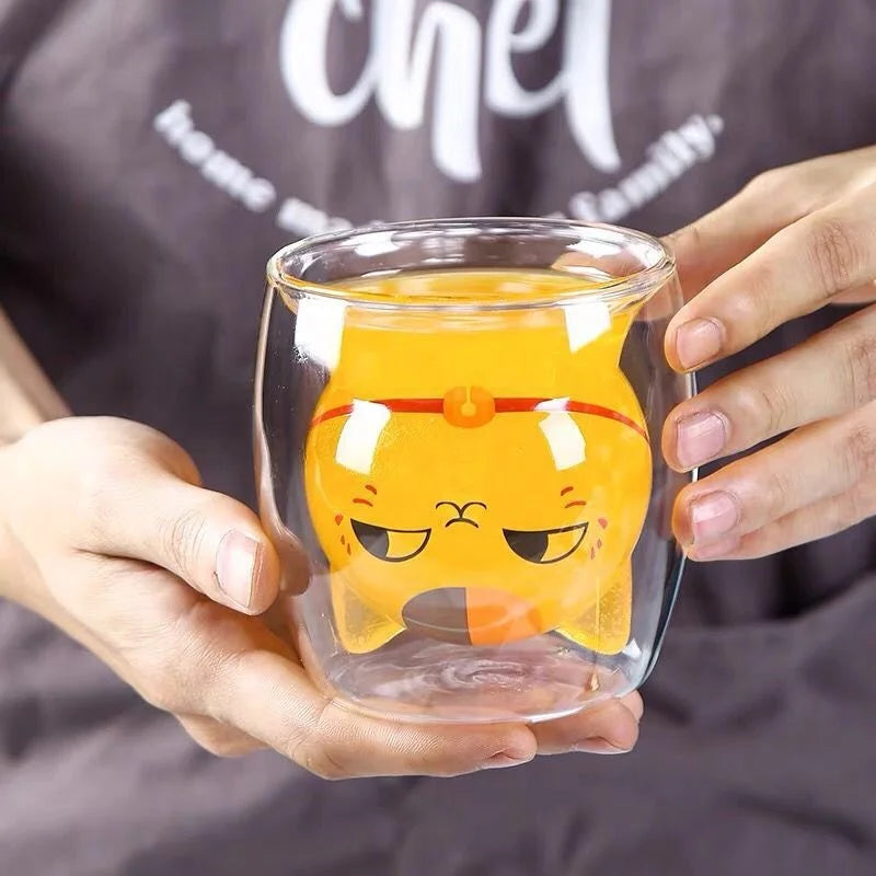 Ins Cartoon Cute Reusable Milk Juice Cat Paw Claw Frosted Borosilicate Matte Glass Coffee Round Cup Mug Drinking Without Handle