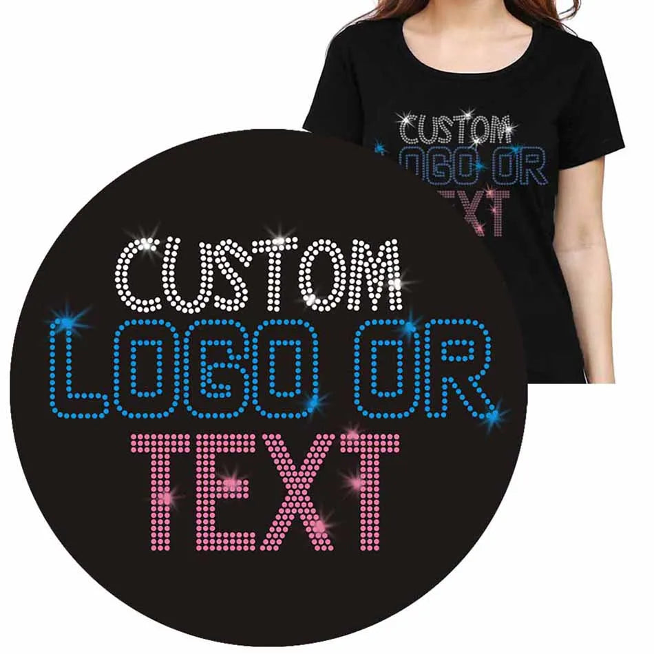 Bling Crystal Diamond Stud Strass Motif Logo Design Pattern Rhinestone Transfer T-shirt Custom Iron on Rhinestone Transfer
