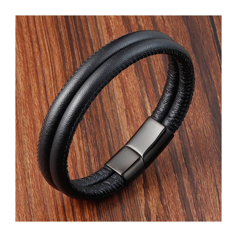 Unique Punk Design Special Pattern Bicycle Chain Stainless Steel Accessories Men's Leather Bracelet Birthday Gift OT-126