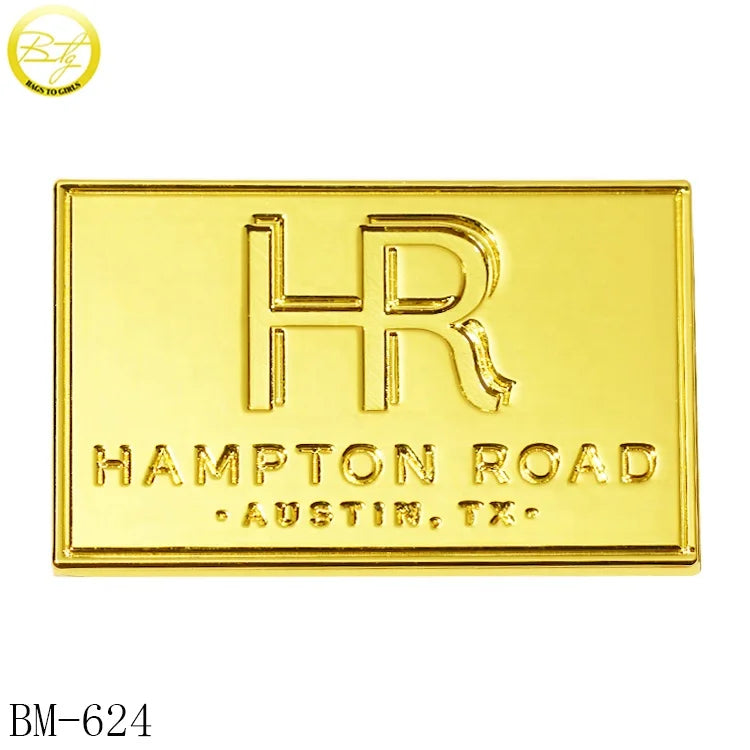 High Quality Rectangle Hardware Handbag Logo Customized Stamped Name Label Gold Plated Backpack Metal Letter Emblems With Rivets