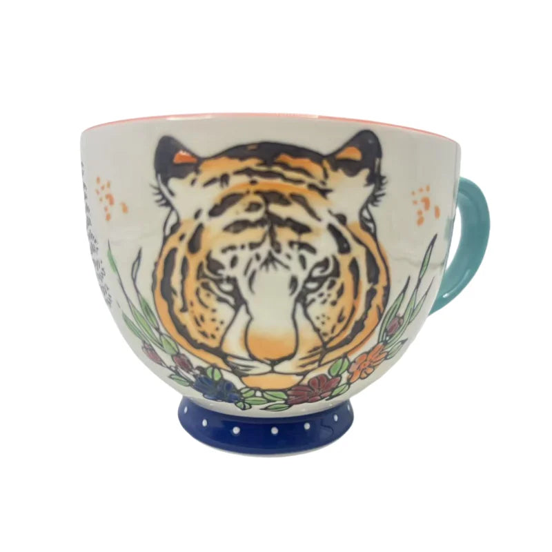Wholesale Tiger Leopard and  Red-crowned Crane Style Painted Ceramic Cup Coffee Mug Breakfast Milk Oat Ceramic Cups