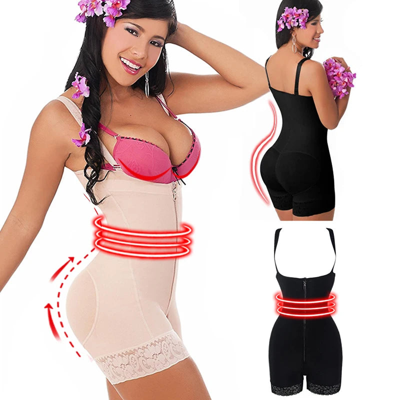 Plus Size Slimming Body Shaper Women  Shapewear Lace Bodysuit Vestido Con Faja Fajas Colombianas Powernet China Fabrica Fajas