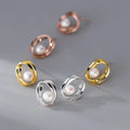Fashion Jewelry 925 Sterling Silver Earrings Natural Real Pearl Hollow Oval Shaped square Gold Plated Stud Earrings for Women