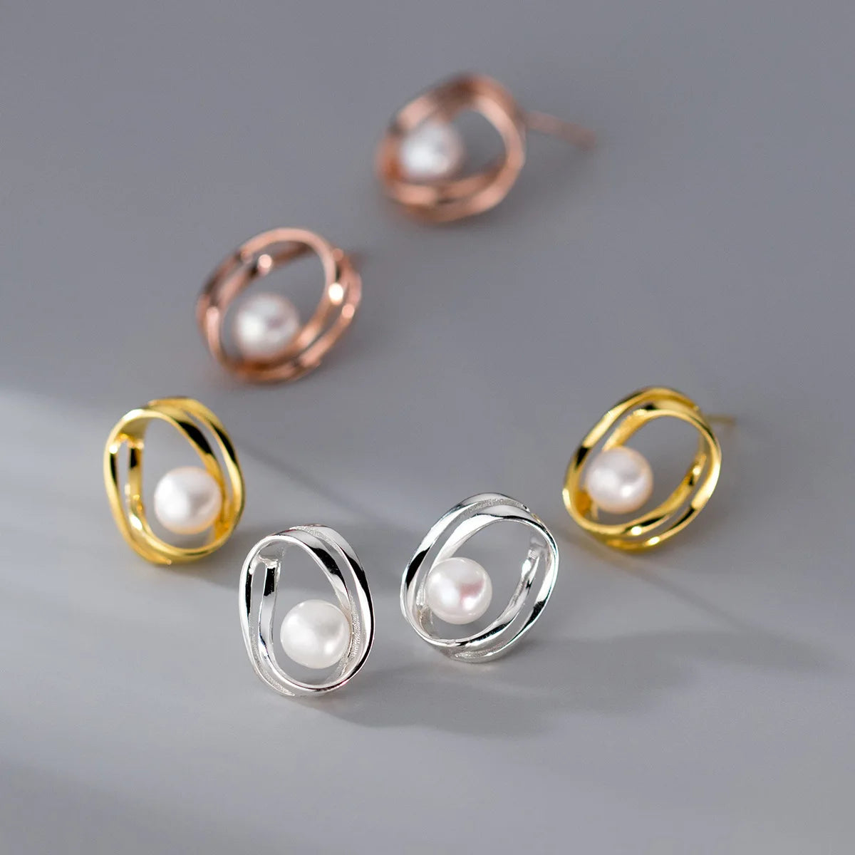 Fashion Jewelry 925 Sterling Silver Earrings Natural Real Pearl Hollow Oval Shaped square Gold Plated Stud Earrings for Women