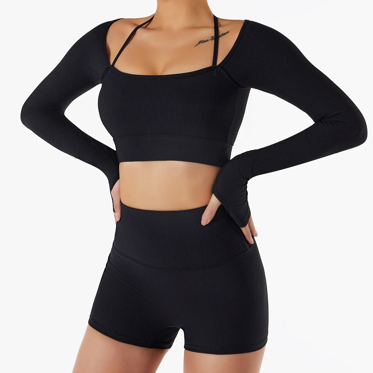 GZZC-BCX6256 New Arrival Women's Fashion Solid Color Long Sleeve Yogasuit Ladies High Elasticity Sportswear Sets