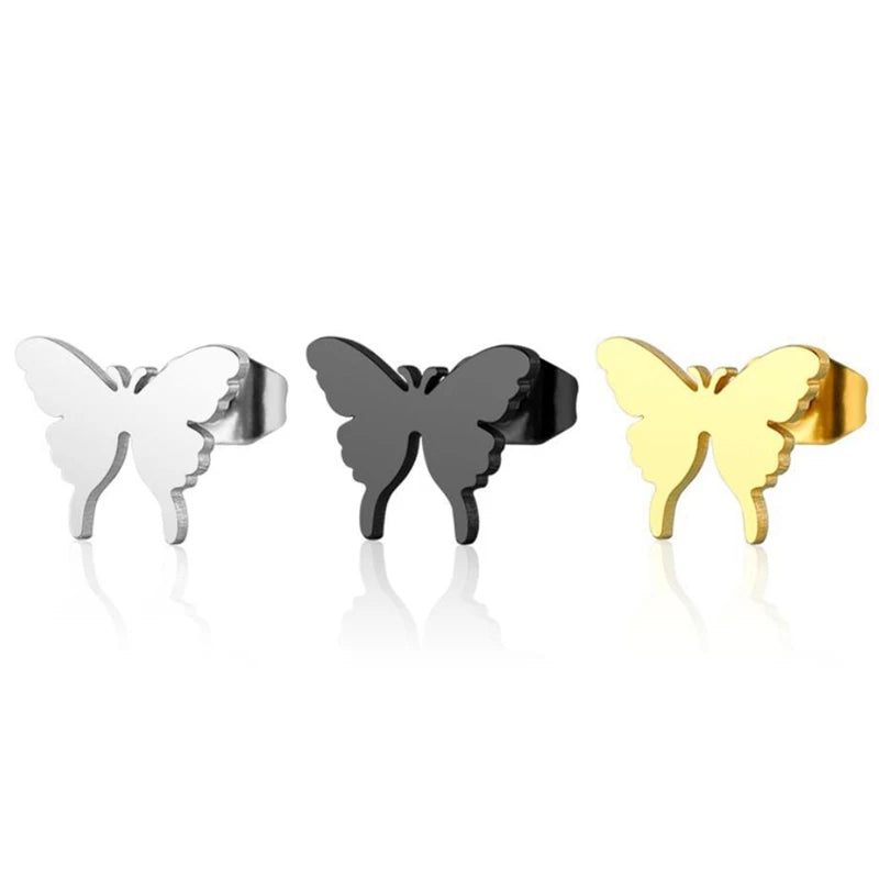 Elegant Female Gift 18K Gold Silver Rose Plated Stainless Steel Tiny Butterfly Stud Earring Jewelry for Women