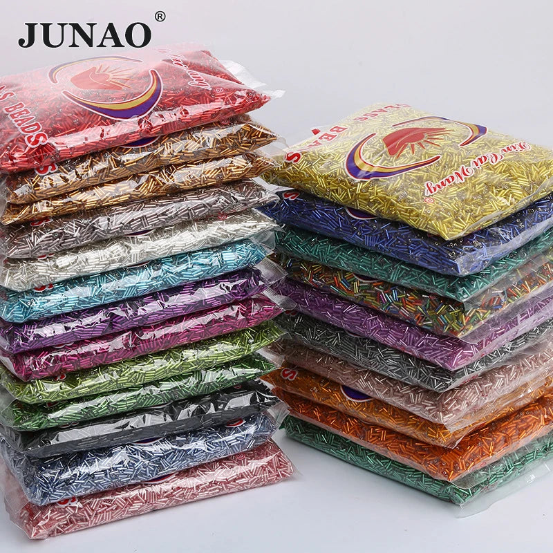 JUNAO 2x3mm 2x4mm 2x6mm Pink Color Sew On Garment Tube Beads Glass Spacer Bead Glass Seed Beads for Fabric Embroidery Jewelry