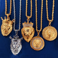 Super High Fashion 18k Gold Plated Iced Out lion Head Hip Hop Men Jewelry Women Stainless Steel Rope Chain lion Pendant Necklace