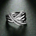 Huitan Modern Women's Cross Design Ring for Wedding Fashion Chic Party Jewelry Silver Plated Cubic Zirconia Band Rings Wholesale