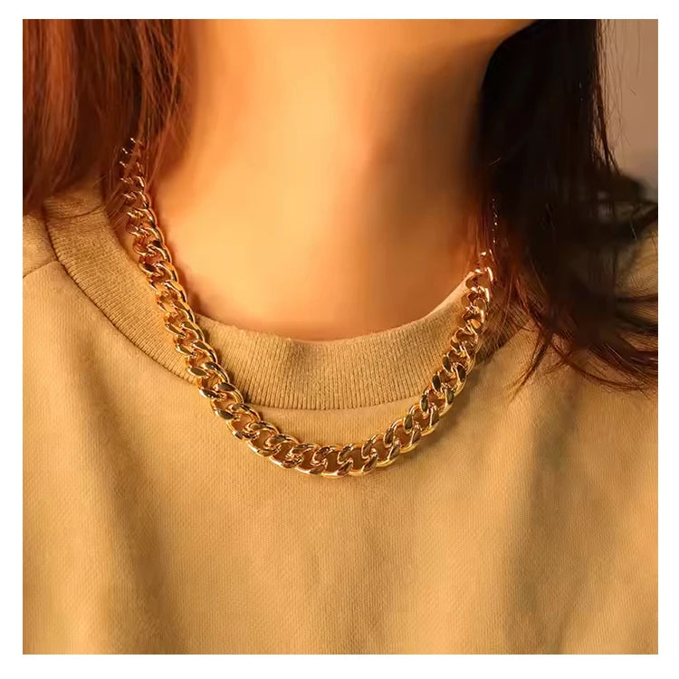 Chris April in Stock Fashion Metal Wind PVD Gold Plated Stainless Steel Retro Thick Chain Choker Jewelry Necklace