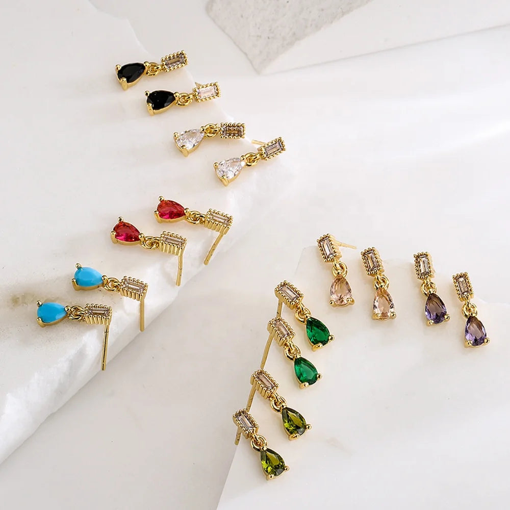 Wholesale Champagne Ruby Blue Crystal Ear Ring Personality Fashion Saudi Gold Big Gems Earrings