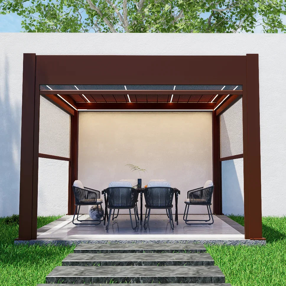 High Quality 9x9ft Aluminum Pergola with Waterproof Roof for Garden Building Pavilion Outdoor Entertaining Area MegaBDM