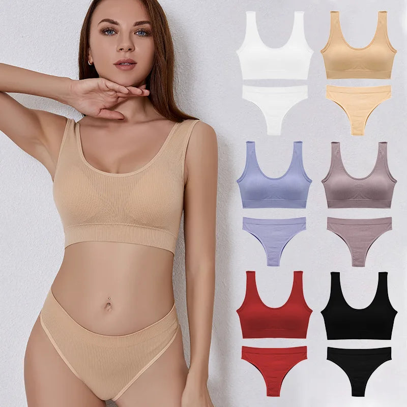 STBW-1601# Soft Fabric Bra Suit Ladies Solid Color Breathable Sexy Lingerie Women's Fashion Everyday Underwear Set