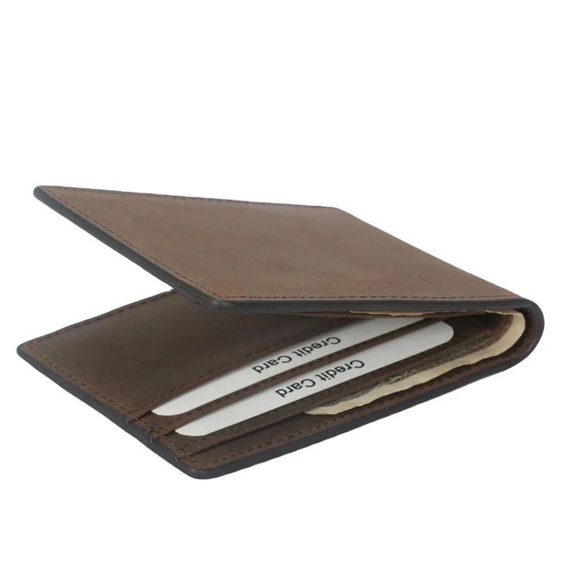 Wholesale Black Coffee Business Short Wallets Credit Card Bank Cardholder Purse Rfid Crazy Horse Leather Purse for Men