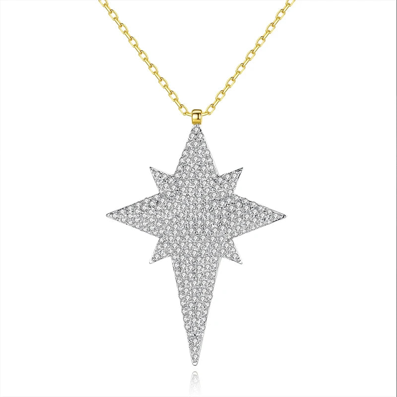 JINSE CZ Link Chain North Star Pendant Necklace Custom Hip Hop Necklace for Men