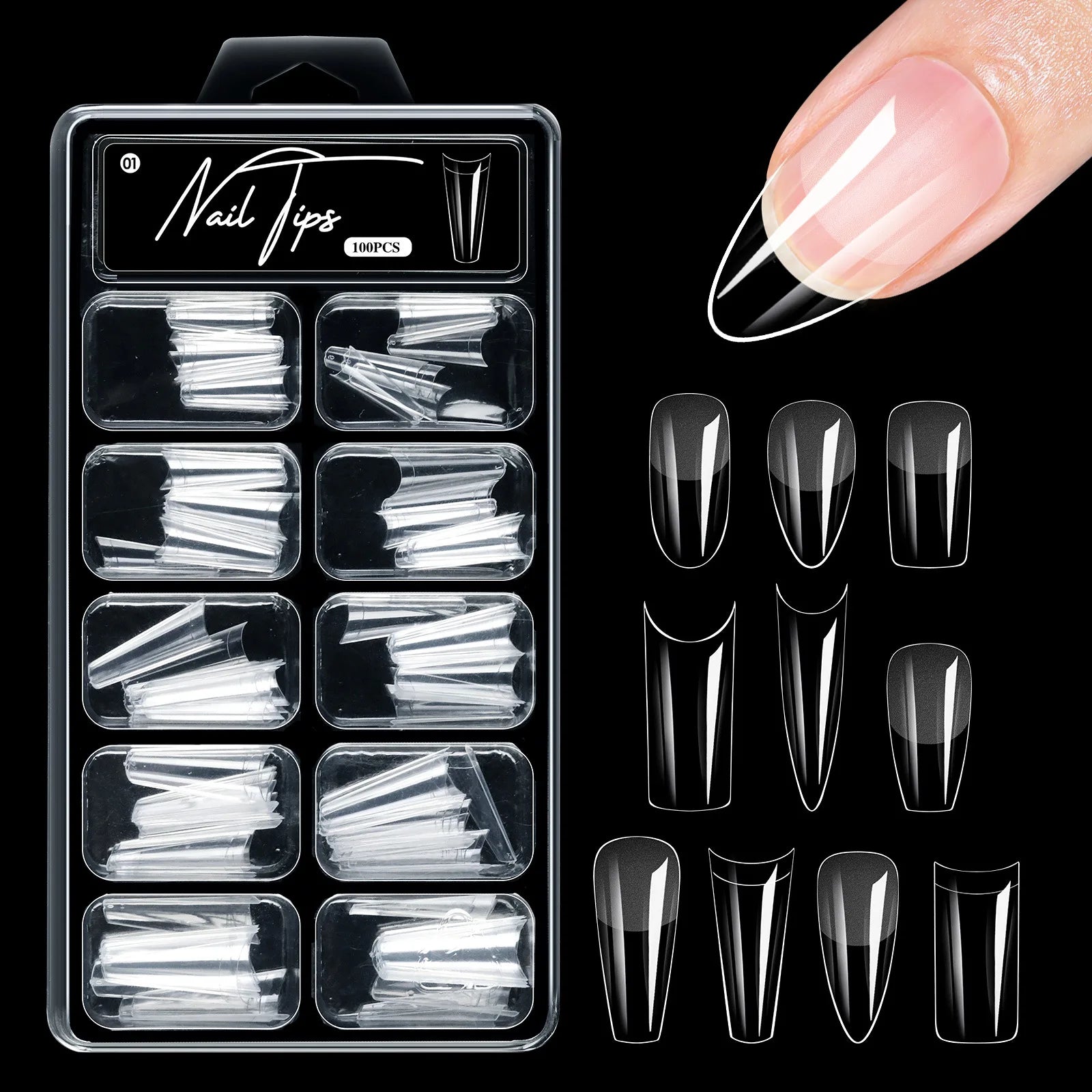 100pcs Matte Extra Short Coffin Almond Square Nail Tips Manicure Extension Full and Half Dual Cover Stiletto Nail Tips