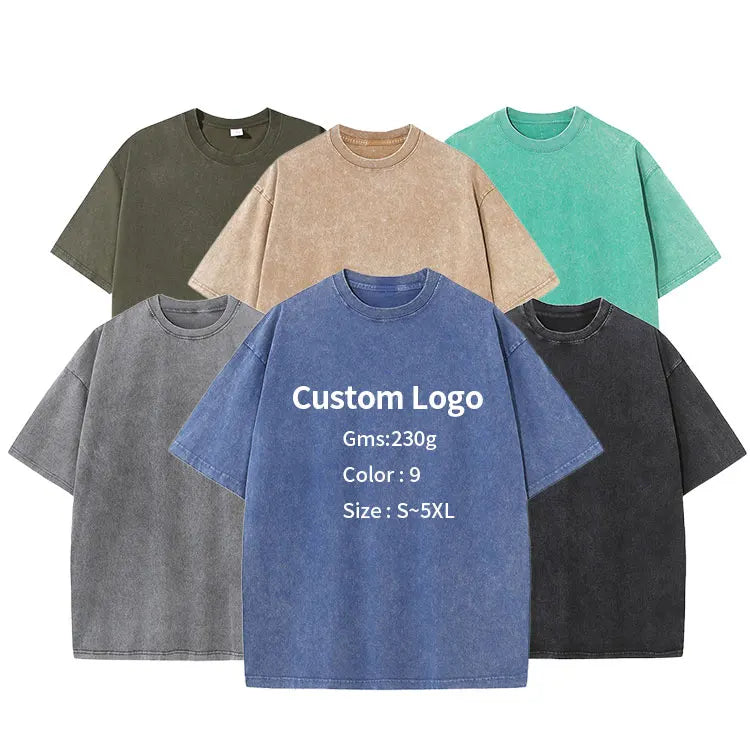 Custom Men Acid Wash T Shirt Streatwear Hip Hop 100% Cotton T Shirts With Logo Customize Oversized Vintage T-shirt