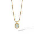 Oval Aquamarine Blue Sapphire Pendant with 18K Gold Plated Stainless Steel Link Chain Classic Style Clavicle Necklace
