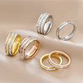 Fashion Shining Stainless Steel Ring Crystal Rhinestone Couple Ring Double Deck Diamond Rings for Women Men Wedding Jewelry