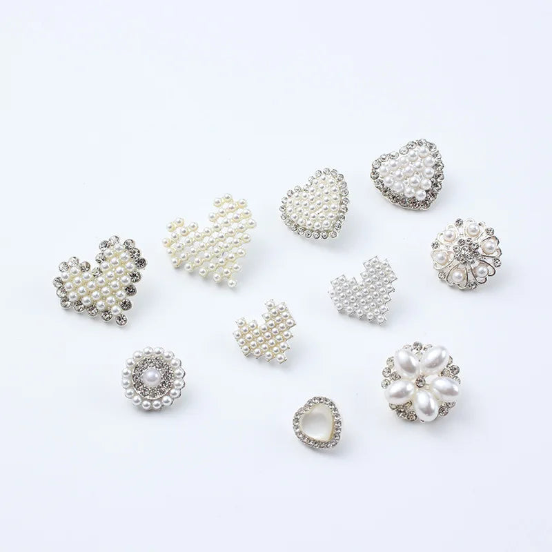JFFB036 New Hot Sale Silver Clothing Accessories Rhinestone Pearl Flower Shape Metal Button