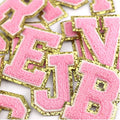 Stock Self Adhesive 3M Backing Neon Pink Multi Color Gold Glitter Trim Alphabet A-Z  Iron Sew on Retro Chenille Embroidery Patch