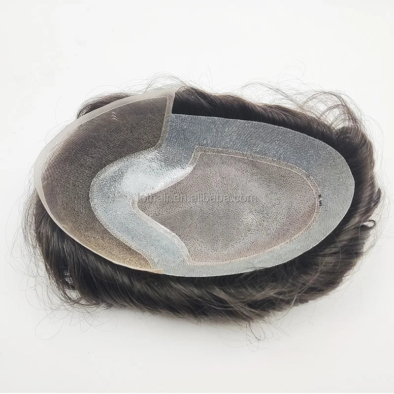 100% Indian Human Hair Replacement System for Men High Quality Fine Mono With Lace Front Toupee