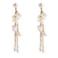 AA00941 Fashion Jewelry White Flower Long Tassel Earrings Pretty Simulated Pearl Drop Pierced Earrings for Women