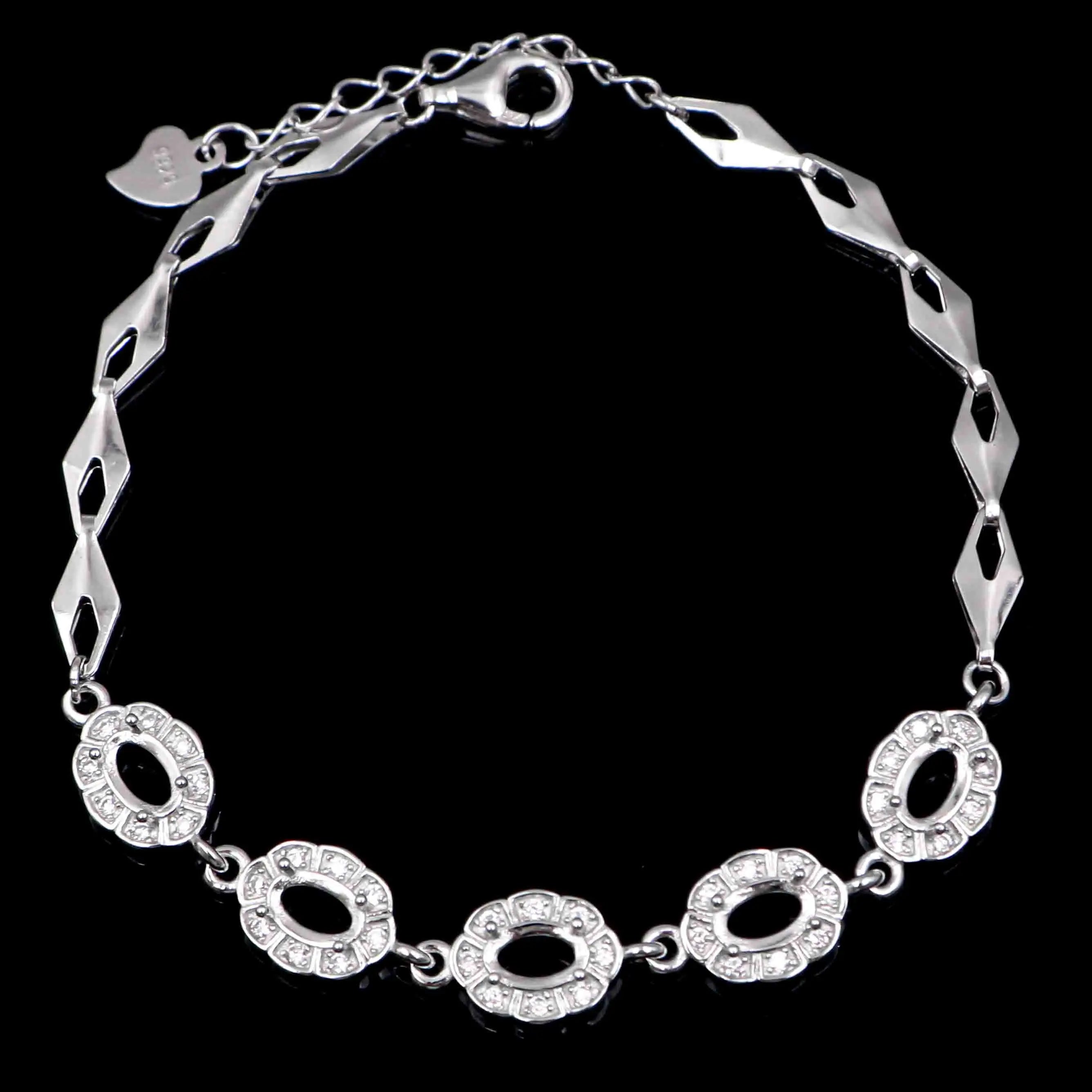 Sterling Silver 4*6mm Semi Mount Bracelet Empty Support Blank Claw Setting S925 Mountain Base Holder Without Stone for Inlay DIY