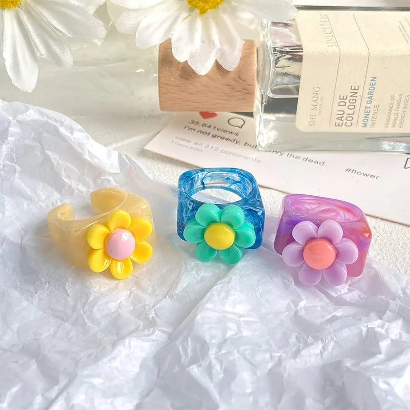 SC Creative Design Acrylic Resin Rings Exquisite Candy Color Flower Rings Jewelry Resin Acrylic Finger Rings for Women