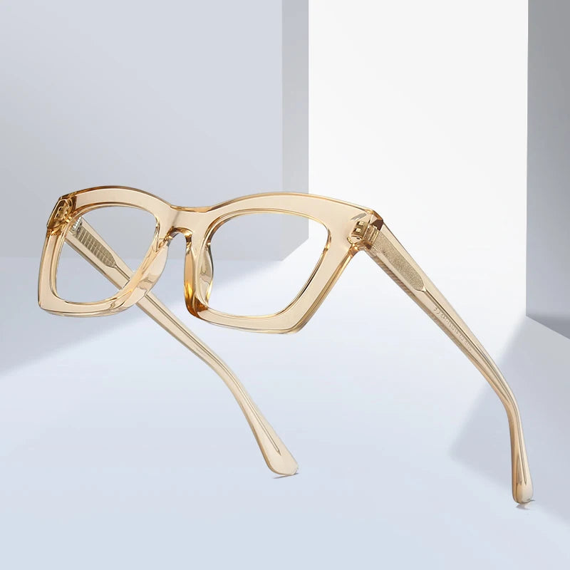 UNOC Ladies Optical Glasses Eyewear Square Eyeglasses Frame with Personality Texture Transparent Gray CP Insert TR90 Material