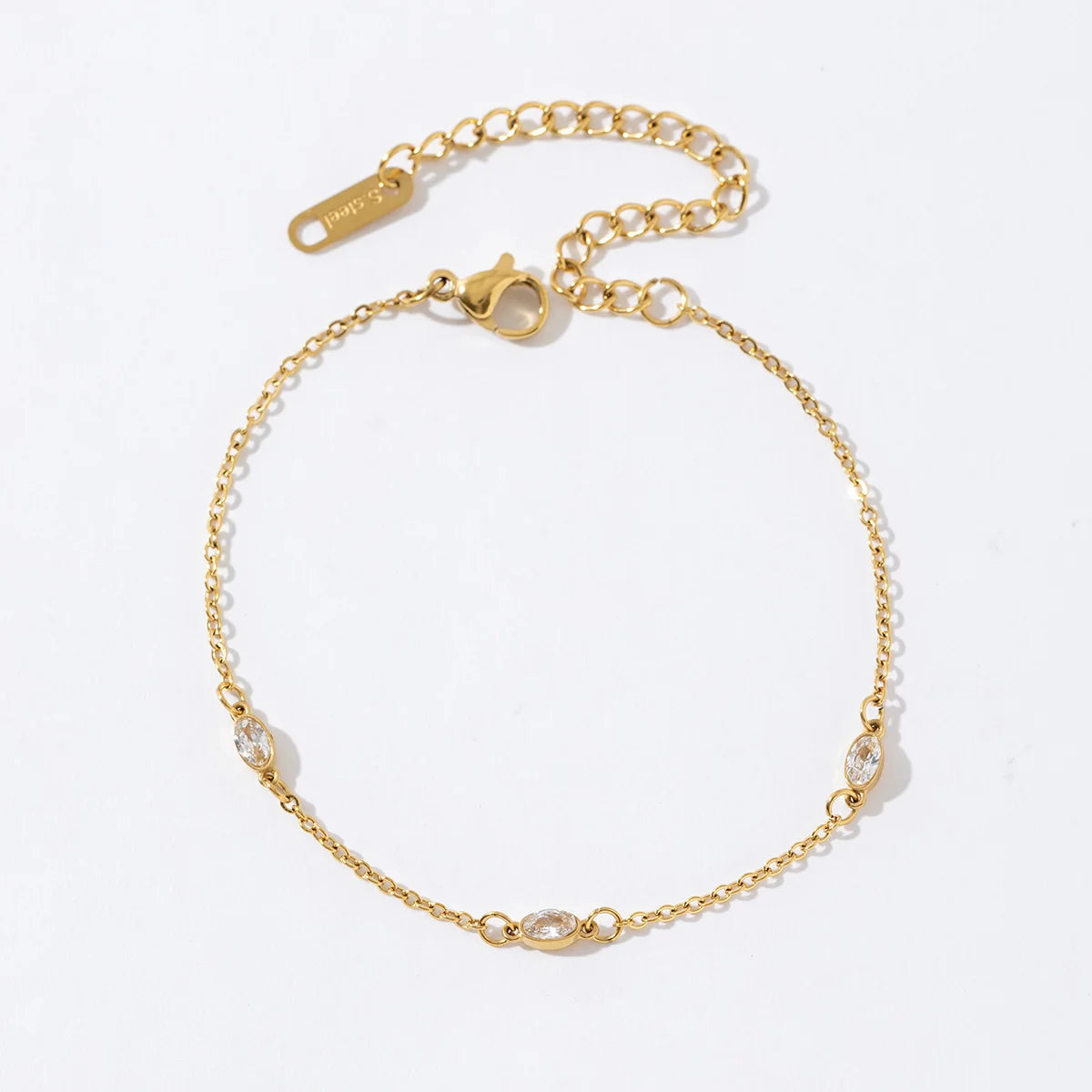 Fashion Fine Jewelry Women 2025 18k Gold Plated Stainless Steel White Cubic Zirconia Trio Station Bracelets