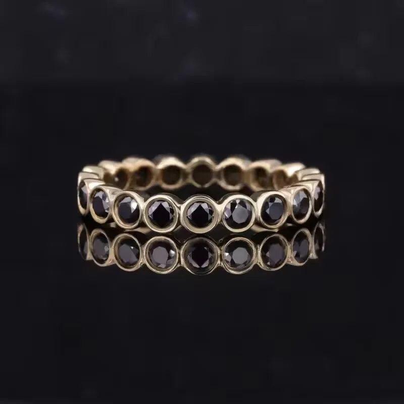 Starsgem Gold Plated 925 Sterling Silver Round Shape 2.5MM Black Moissanite Eternity Band