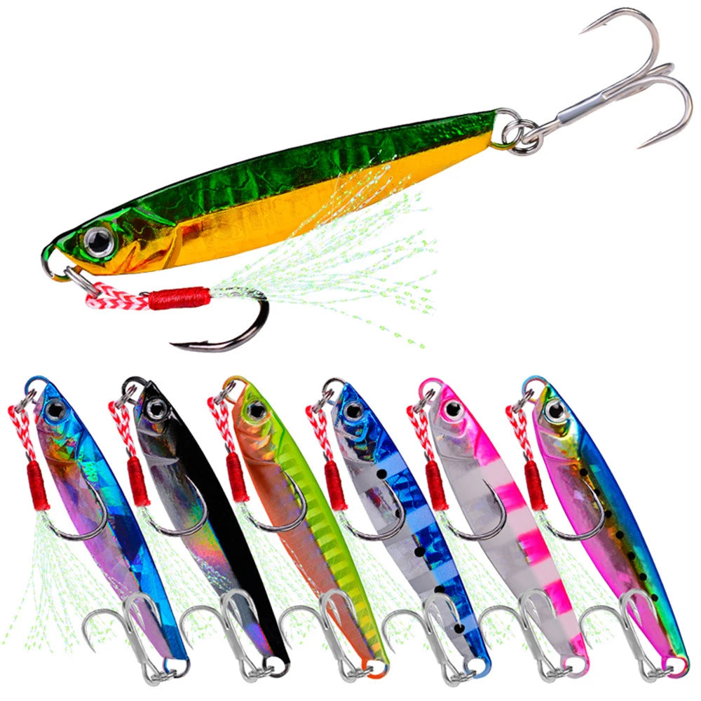 ZHUO RUN 7g 10g 14g 17g 21g Metal Double Assist Hook Duo Luminous Glow Casting Metal Slow Pitch Jigging Fishing Lure