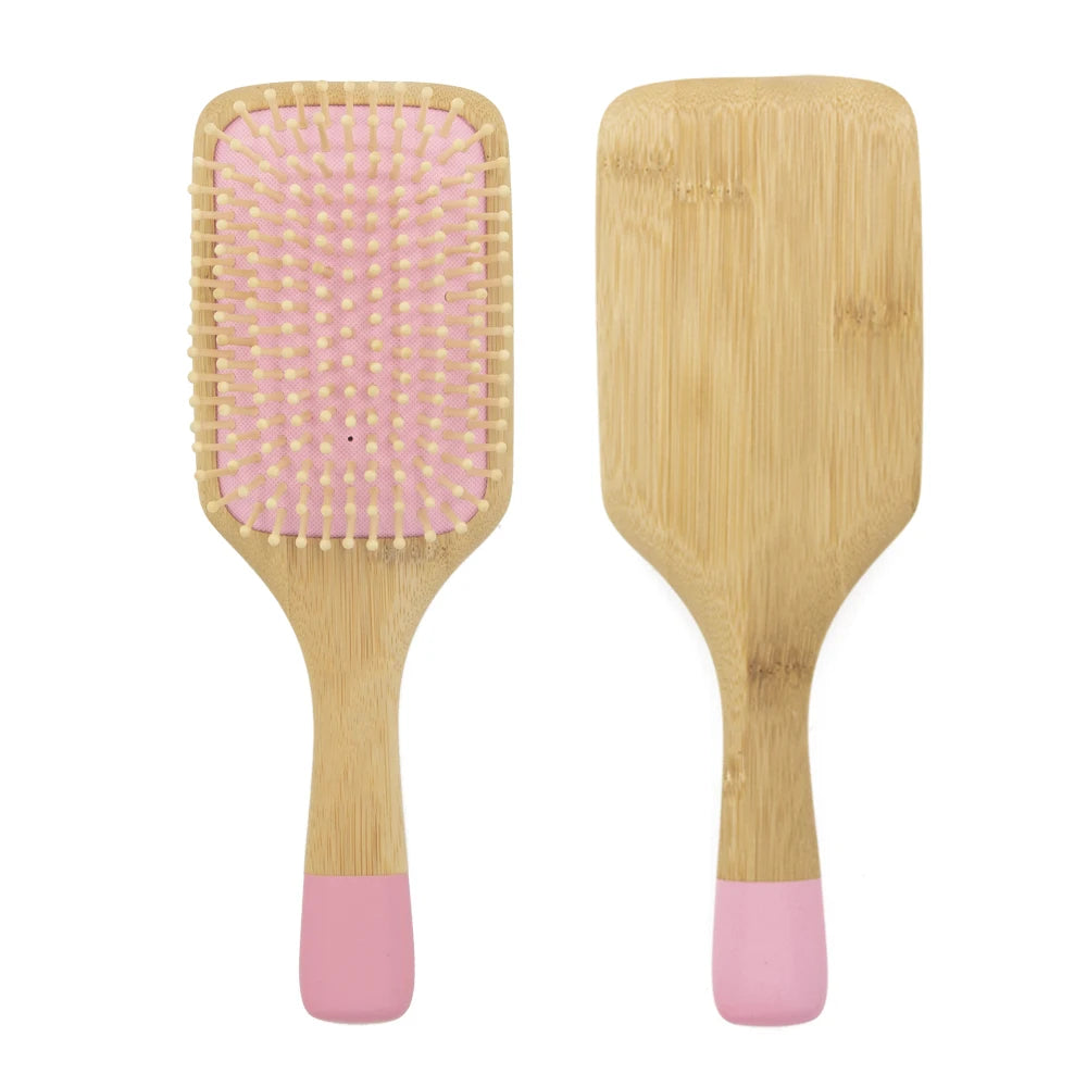Customized Logo Natural Bamboo Wood Massage Scalp Air Cushion Paddle Hair Brush Factory Price Laser Type