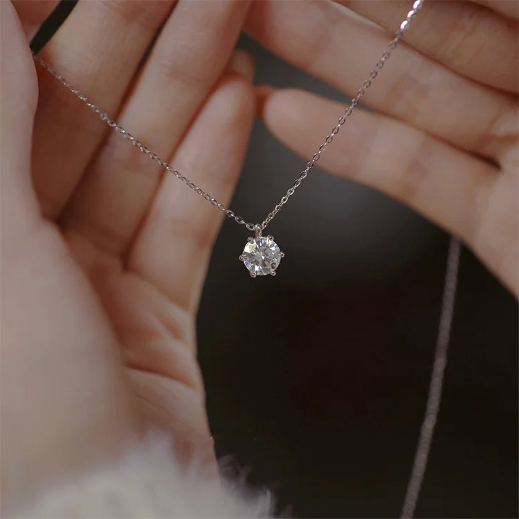 Minimalist Girl Jewelry Sterling Silver AAAAA CZ Diamond Charm Necklace