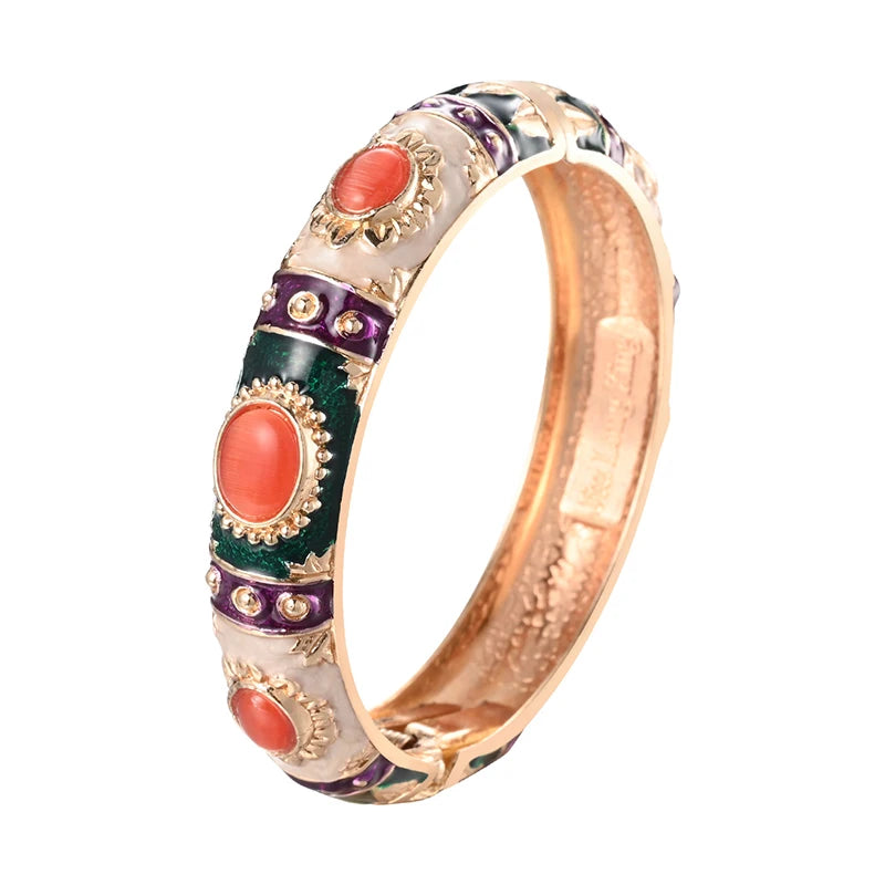 Daili Wholesale Cute Rose Gold Enamel Green Gemstone Bracelet Gold Plated Bracelet for Girl Jewelry Bangle Custom Bangles