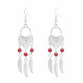 Bohemian Green Blue Red Acrylic Beads Leaf Tassel Lady Pendant Earrings