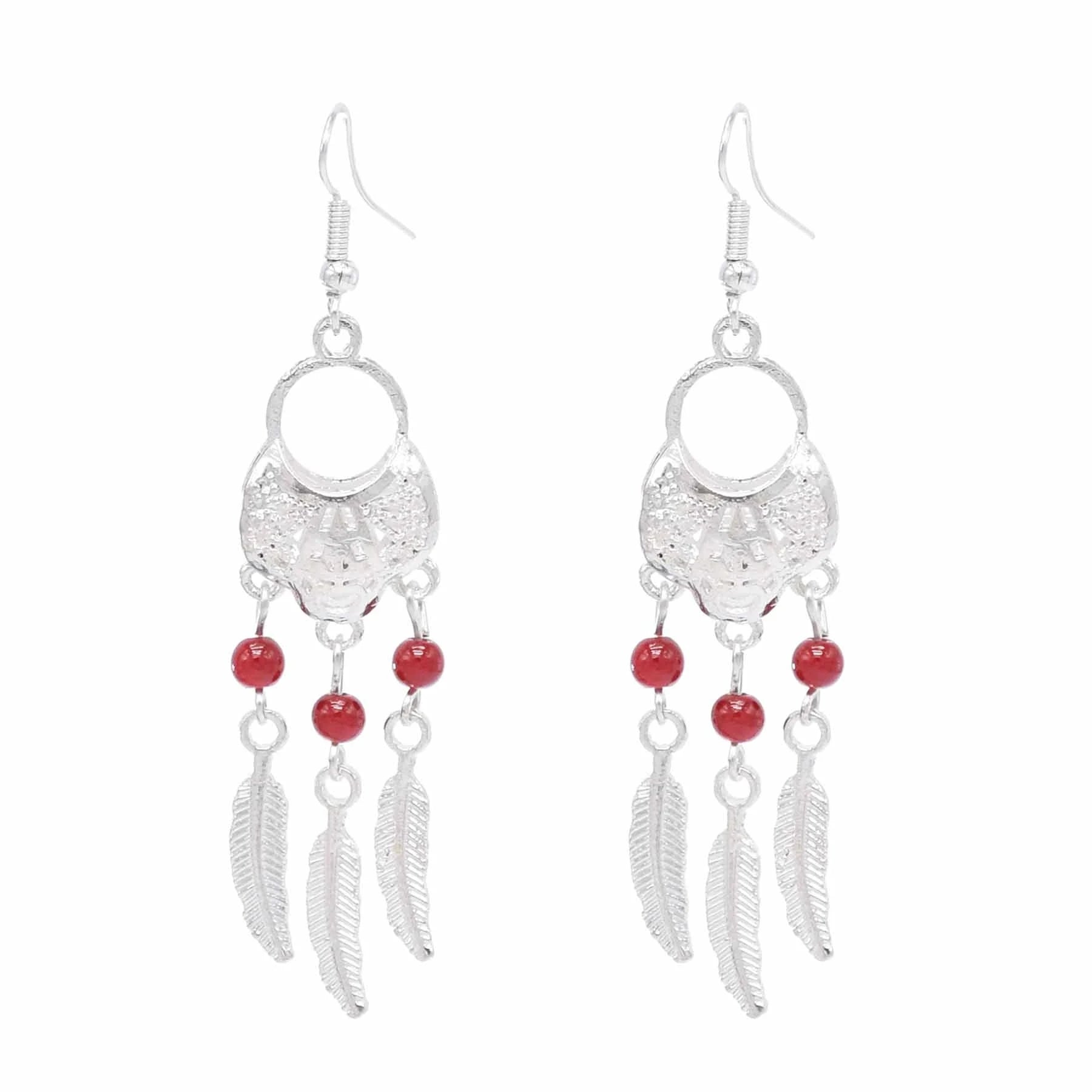Bohemian Green Blue Red Acrylic Beads Leaf Tassel Lady Pendant Earrings