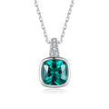 CZCITY Lady Delicate 925 Square Gem Necklace Sterling Silver Emerald Green Gemstone Men Made Pendant