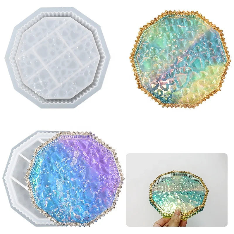Geometric Polygonal Tray Silicone Mold Jewelry Trinket Plate Dish Mold for Concrete Cement Plaster