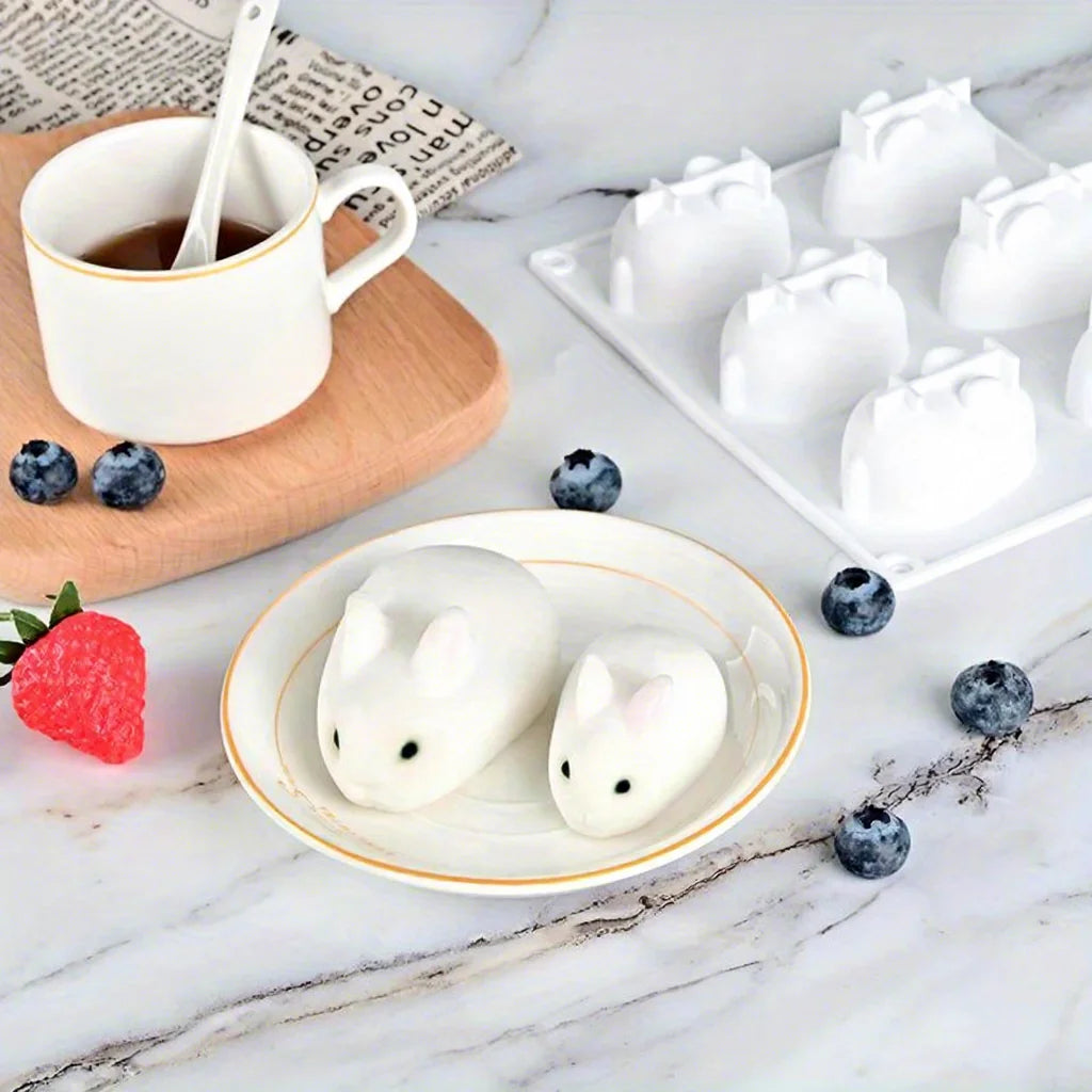 J8-64 6-link Mousse Bunny Chocolate Mould Silicone Cake Mould Pudding Ice Cream Jelly Baking Mill Stock