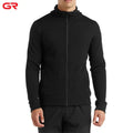OEM Custom Plain Dyed Men's Gym Hoodie Autumn Winter Sports Zip-up Fitness Running Hood with Black Hood Outdoor Sports Gear