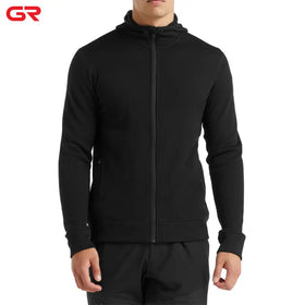 OEM Custom Plain Dyed Men's Gym Hoodie Autumn Winter Sports Zip-up Fitness Running Hood with Black Hood Outdoor Sports Gear