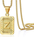 Fashion Capital Letter A-Z Stainless Steel Chain Square Pendant Necklace for Women