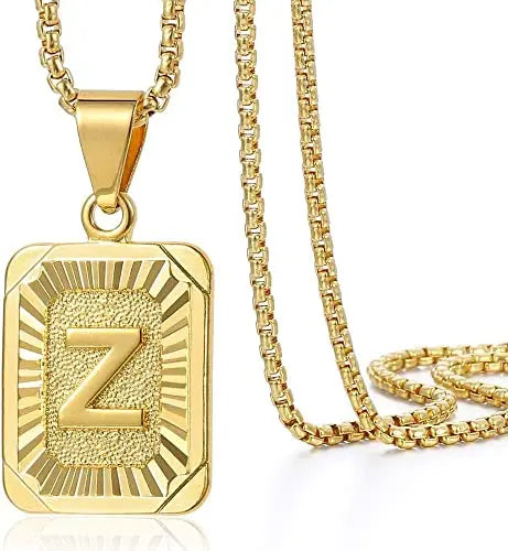 Fashion Capital Letter A-Z Stainless Steel Chain Square Pendant Necklace for Women