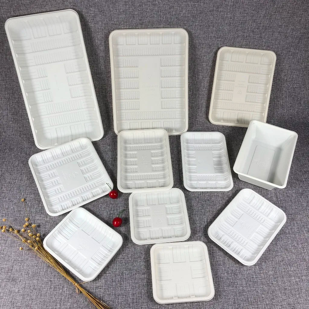 Fast Food Disposable Serving Tray Fruit Dumpling Display Trays Cornstarch Plate for Food Preservation