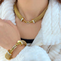 ZC Mesh Jewelry Set Tarnish Free PVD Gold Plated HollowStainless Steel High-End Women Golden Choker Bracelet Low MOQ