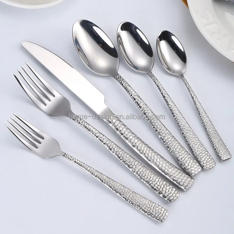 Snakeskin Square Handle 430 Stainless Steel Tableware Set Knife Fork Spoon Mirror Polish American Style Hotels Western Cake