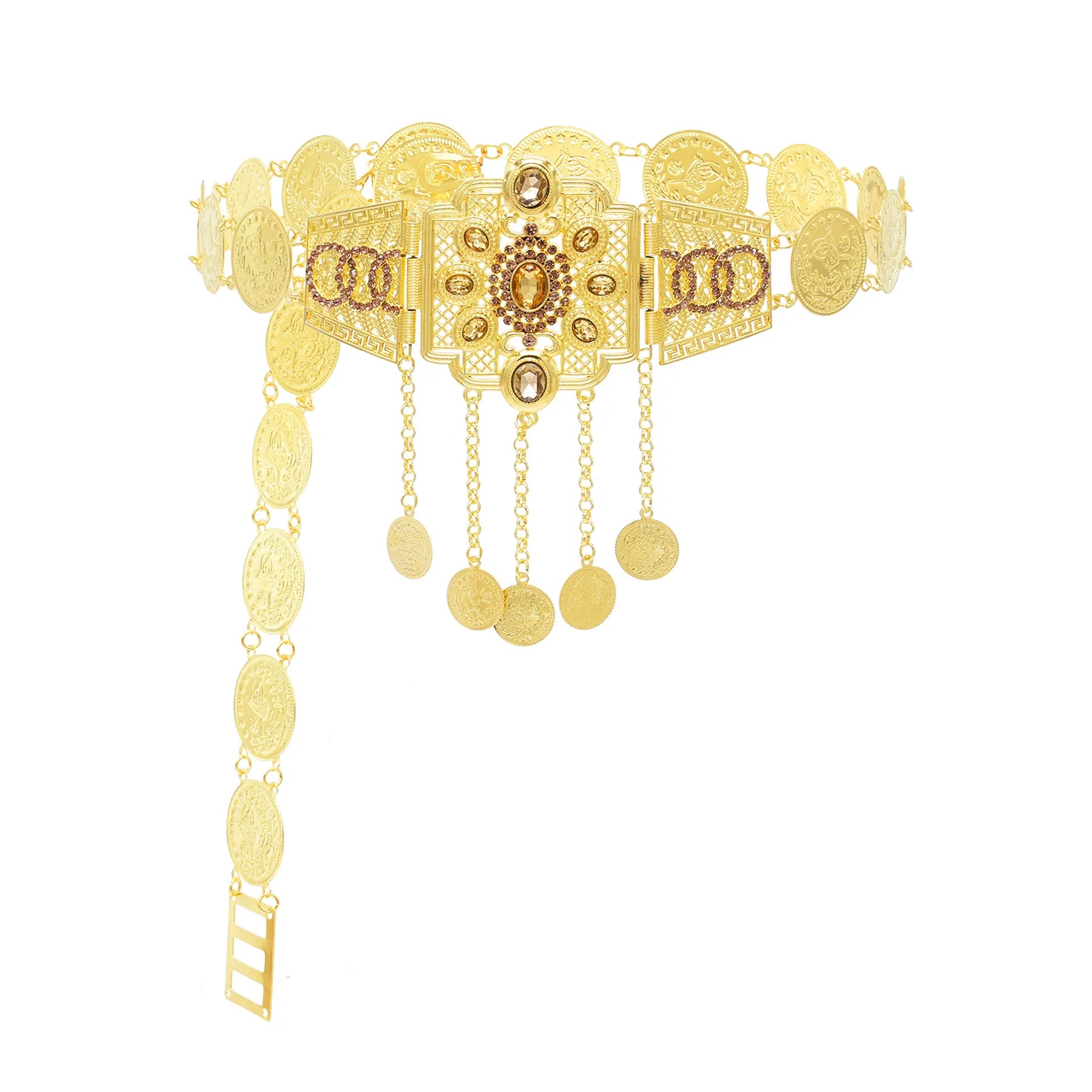 Gold Plated Women's Rhinestone Belt Belly Chain Bohemian Hollow Flower Waist Chain Alloy Body Chain Coin Trendy Parties Weddings
