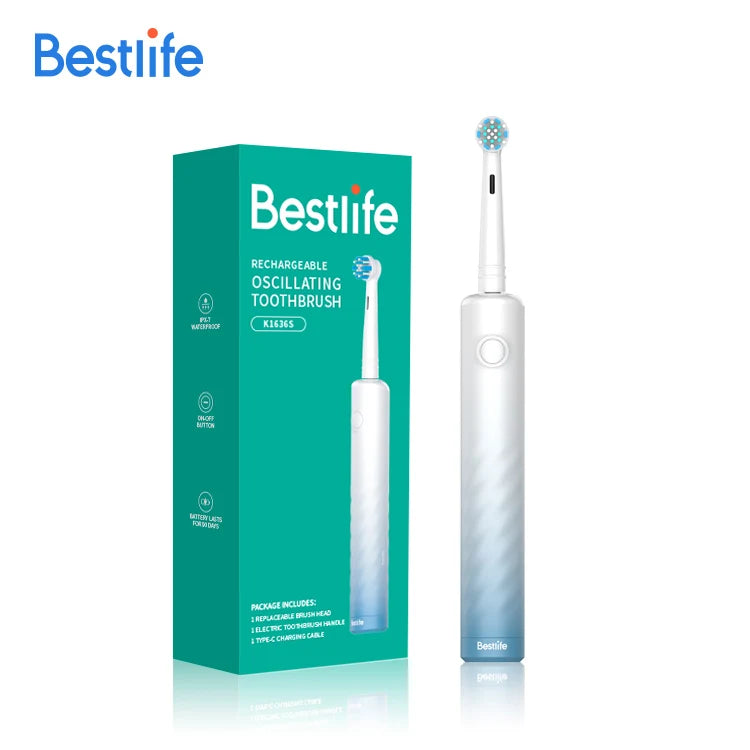 Bestlife K1636S Oscillating Rechargeable Power Electric Toothbrush with Twisted Texture Anti-skid Handle Decorated